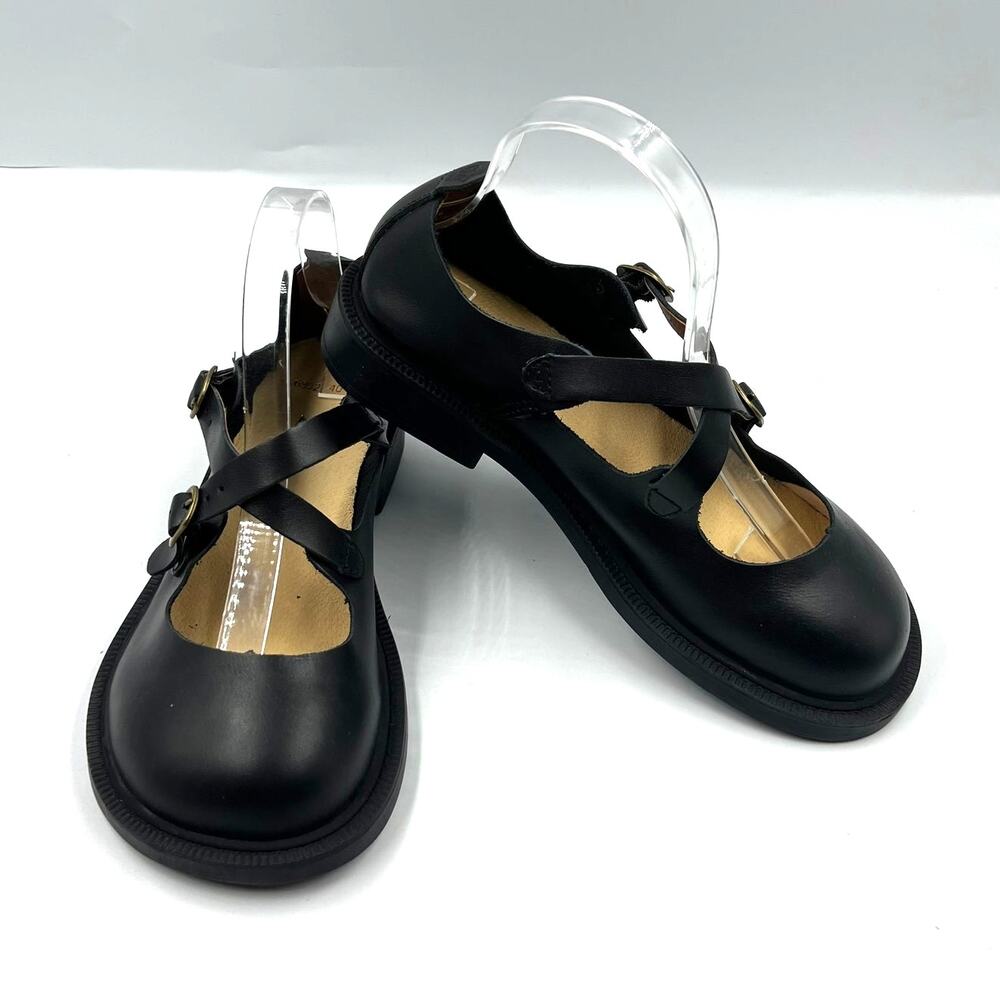 Women's Black Leather Oxfords Casual Mary Jane Shoes Buckle Heel Size US 9 EU 40